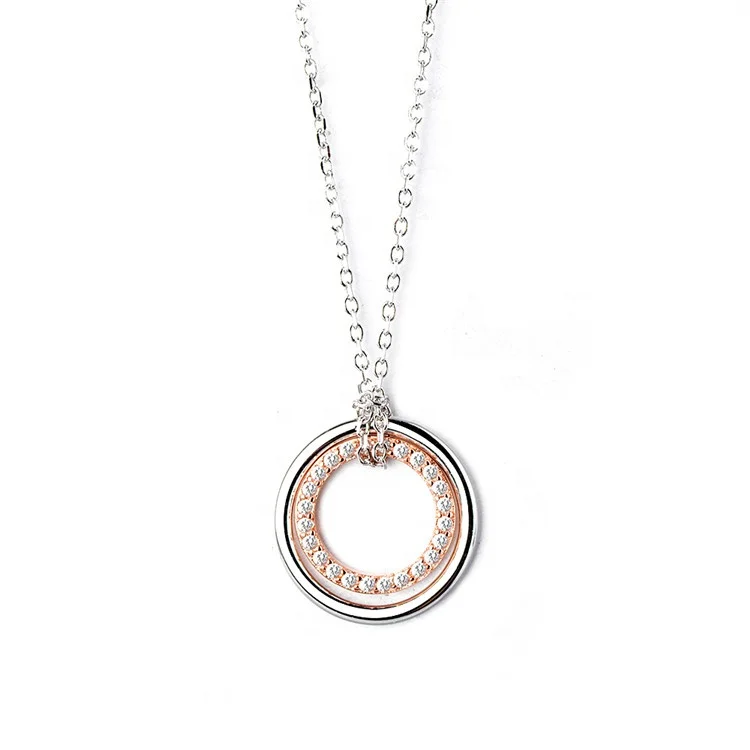 

2019 Euramerican Fashion Sterling Silver 925 Women's Unique Double Ring Necklace, As customer request