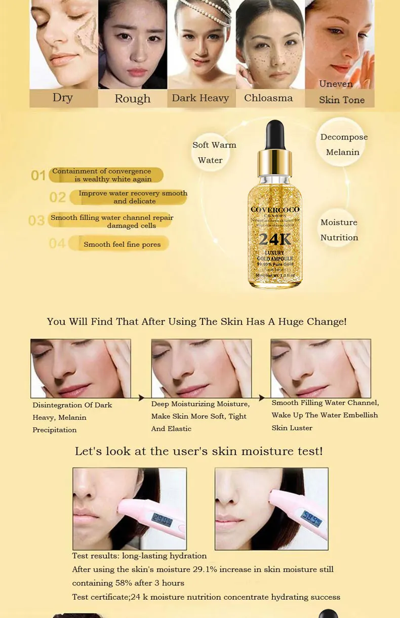 Covercoco Essential Oil Lightening 24k Gold Facial Serum Whitening Skin ...