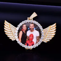 

Cubic Zircon Men's Hip hop iced out Necklace & Pendant with rope chian Gold Custom Made Photo pendant necklace With wings