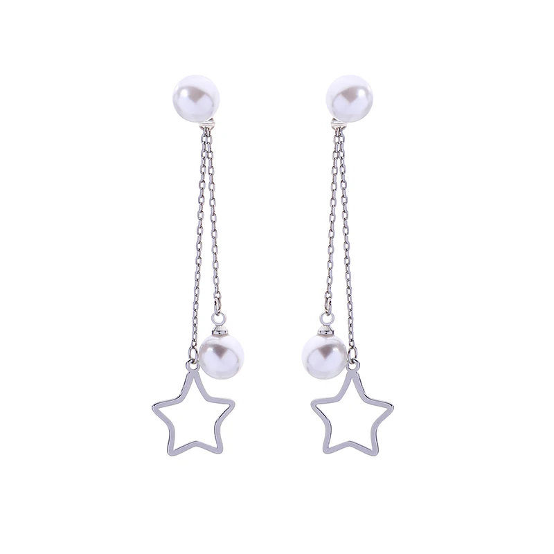 

ed02072d Europe Free Shipping Brands Two Pearls Elegant Wholesale Jewelry Women Dangle Silver Star Earrings