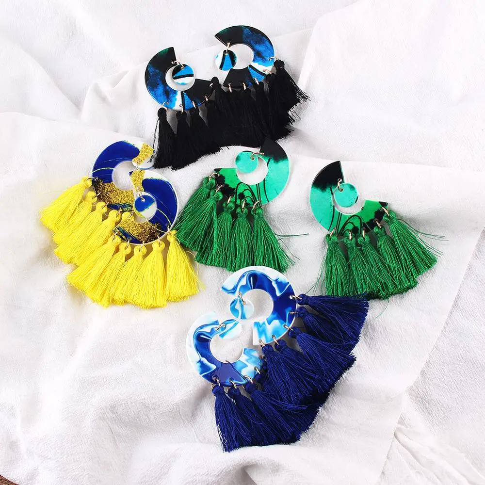 

18736 Dvacaman 2019 Big Brand Hot Sale Zooying Popular New Fashion Resin Tassel Stud Earrings Jewelry Bohemian Wedding Women, As picture