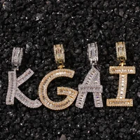 

Newest gold plated a-z alphabet Iced out cz diamond hip hop baguette bubble letter pendant necklace