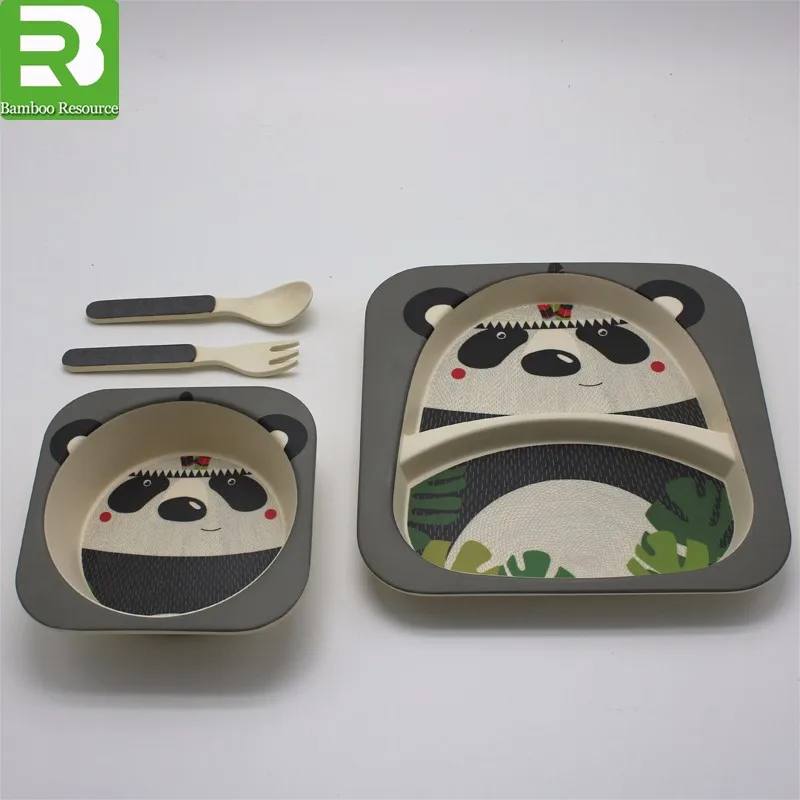 
3 compartment children dinner use biodegradable plastic plate with fork and spoon 