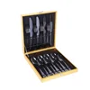 Custom 8pcs high grade black coating stainless flatware set with wooden box