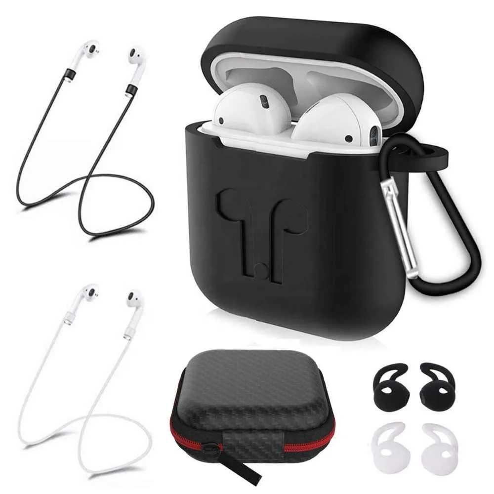 

Fit For Airpods Charging Case 7 in 1 Replacement Silicone Case Cover with Anti-lost Strap Hook Ear Tips Protective Case, Multi