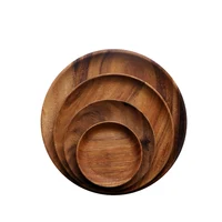 

8 Inch Customized Logo Natural Food Snack Acacia Round Wooden Plate For Dining Tableware