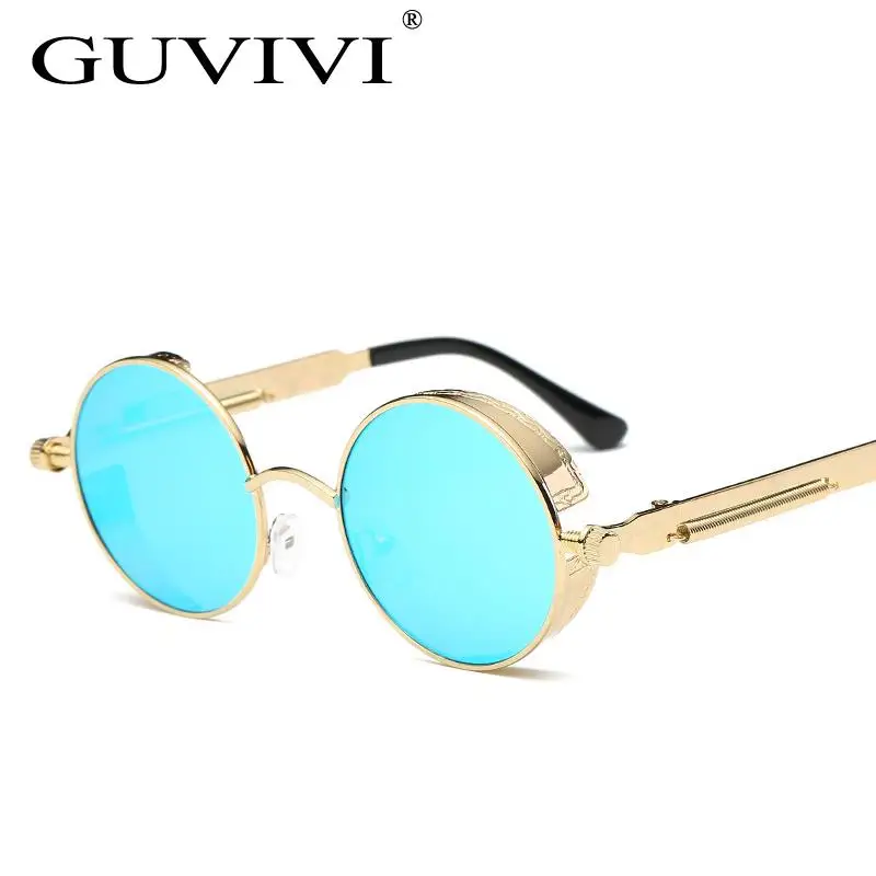 

GUVIVI Fashion couple sunglasses New sun glasses Retro Round metal frame Steampunk High quality sunglasses, Pink;rose gold;red;blue;green
