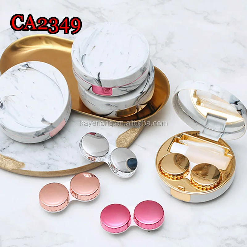

contact lens case luxury european style marble pattern round travel box CA2349