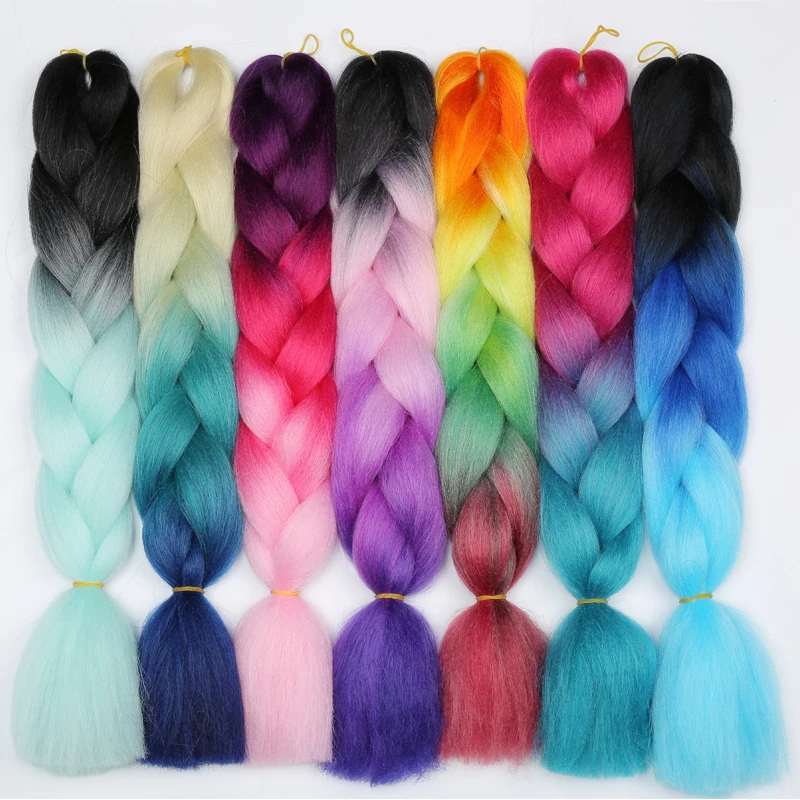 24inch Jumbo Braids Long Ombre Synthetic Braiding Hair Crochet Blonde Pink Blue Grey Hair Extensions African Viscera 100g