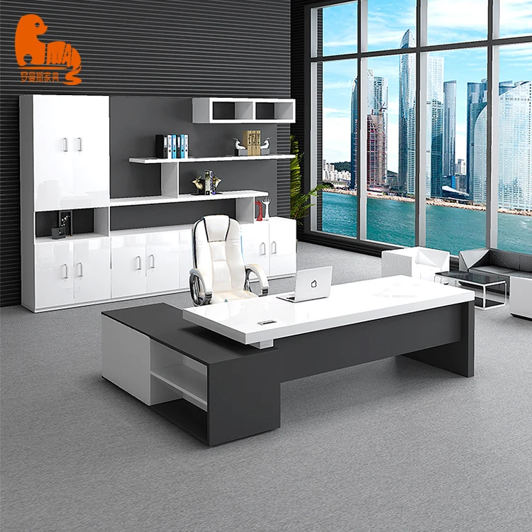 
luxury high class MDF white high gloss paint l shaped office desk 