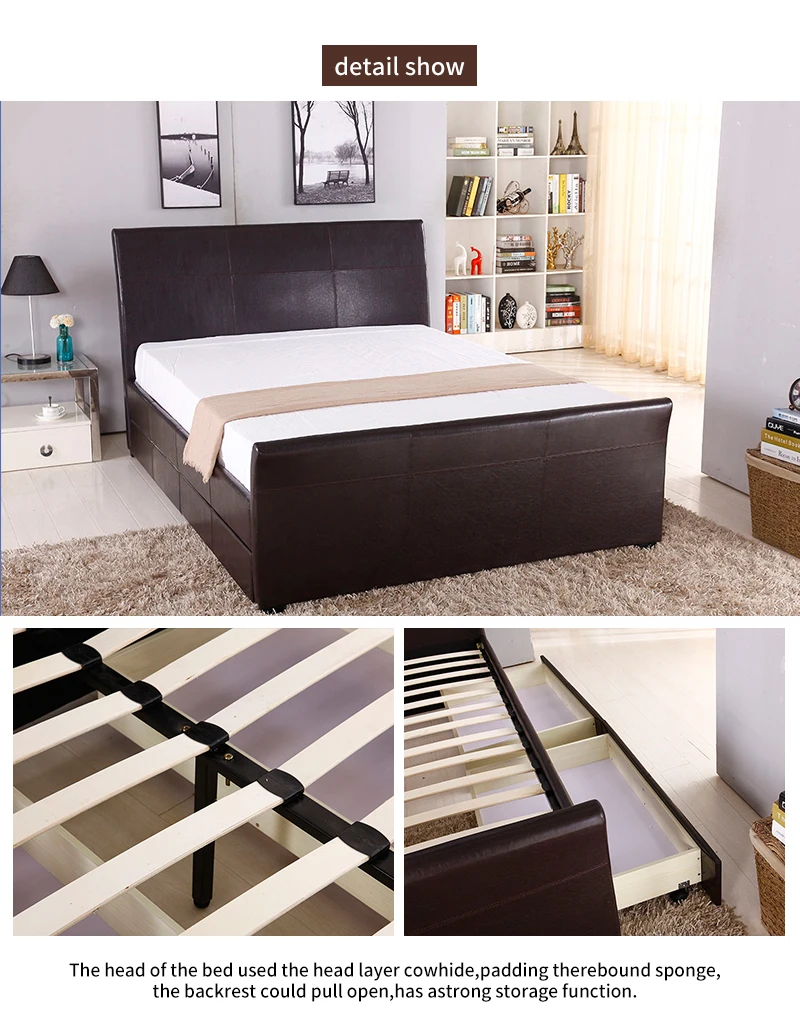 Latest Tufted Pu Leather Wooden Bed Design With Crystals