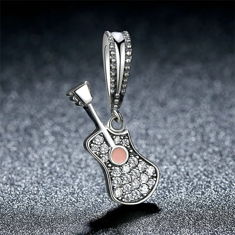 

925 Sterling Silver Charms Bracelets Women Fashion Jewelry Musical Instrument Popular Guitar Pendant