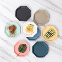 

Octagonal Petal-edged Ceramics Dessert Salad Plate Makaron Colorful Steak Plate INS Dessert Dish for Party