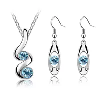 

Austrian Crystal Rhinestone Geometry Pendant Necklace Hoop Earring Set Women Party Jewelry Set