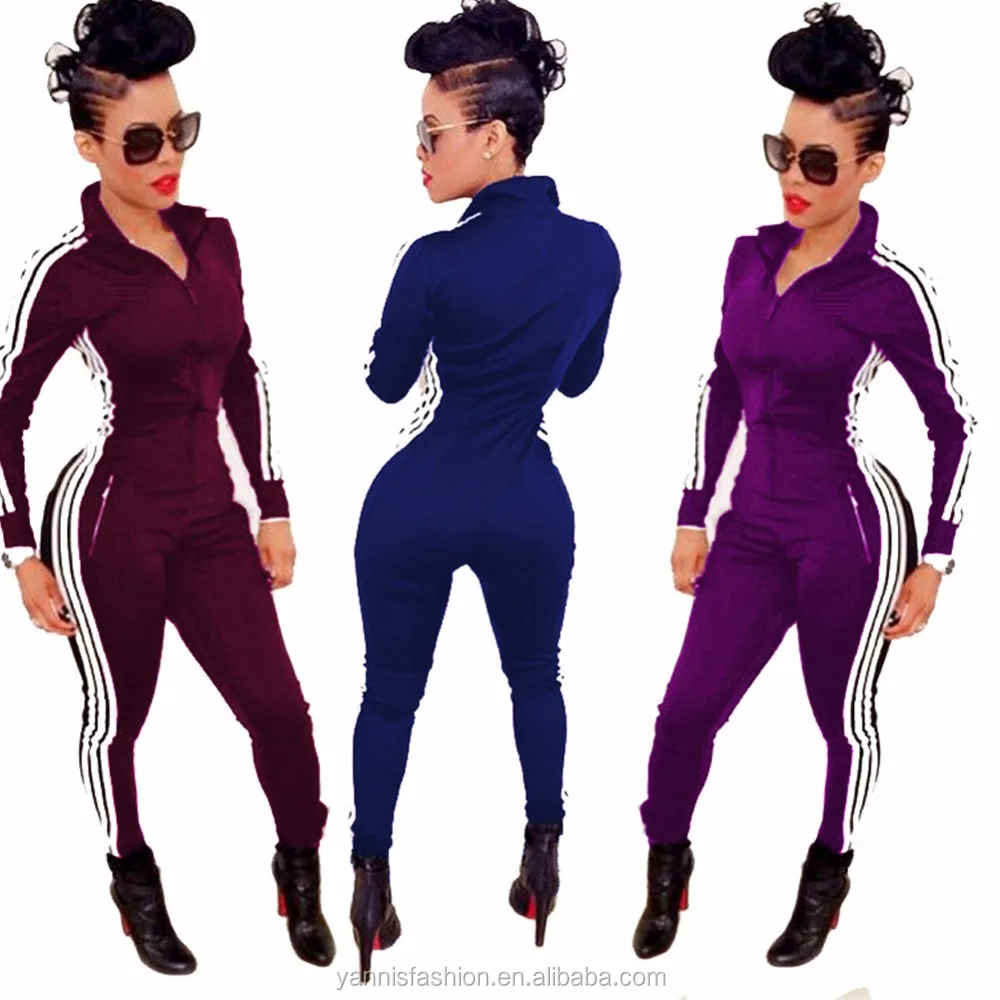 Elegant Outfits Women Bodycon Jumpsuits  Fashion Ladies Long Sleeve Sportswear Playsuits Zipper Bodysuit Overalls
