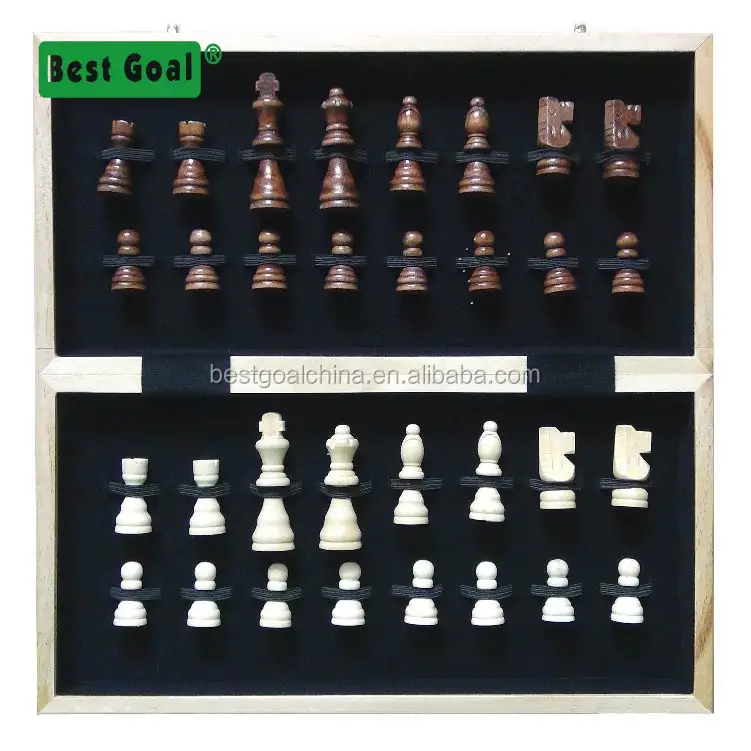 
Wooden chess armory set with storage interior felted game board 