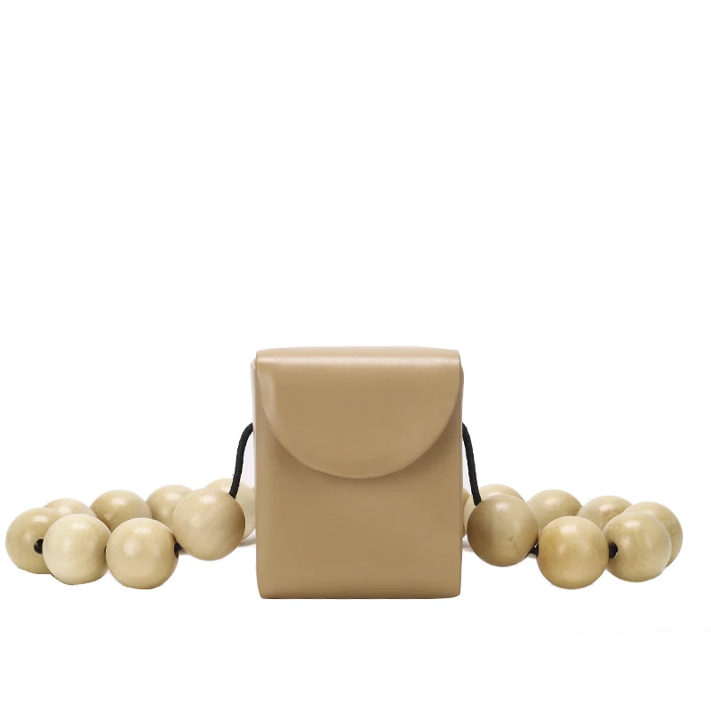 

New  Women Synthetic Leather Box Bag Wooden Beaded Strap Messenger Bag