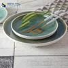 Green and White 7.5'' 10'' Round Shallow Dish Type