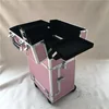 2 in 1 aluminum pink rolling cosmetic makeup beauty trolley case