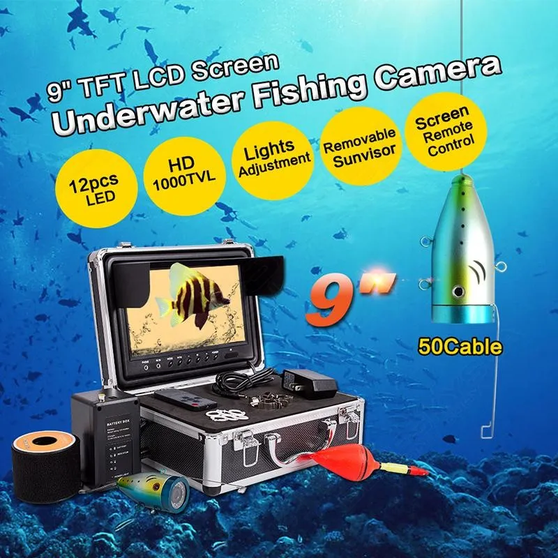 EYOYO 9" 50M Fishing IR Camera Underwater Fish Finder Monitor w/Remote Control 