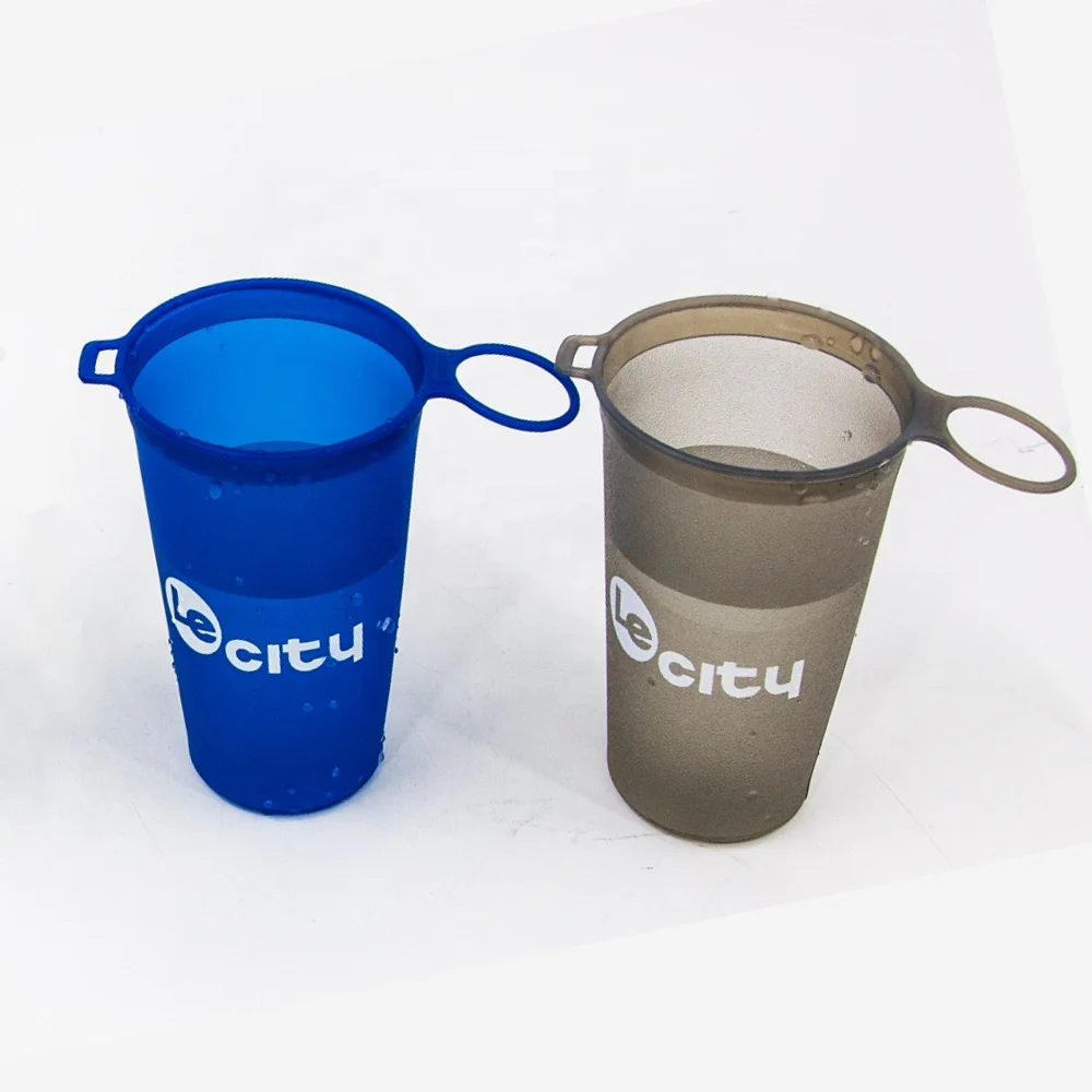 

Wholesale Custom logo TPU drink soft race Cup BPA Free outdoor event Collapsible silicone soft water cup, Odm black;grey;blue