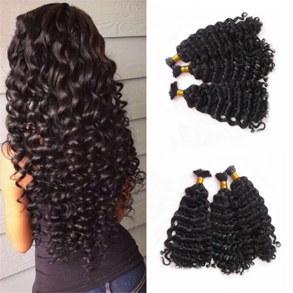 

3 Bundles Mongolian Deep Wave Human Hair Bulk No Weft for Wig Making
