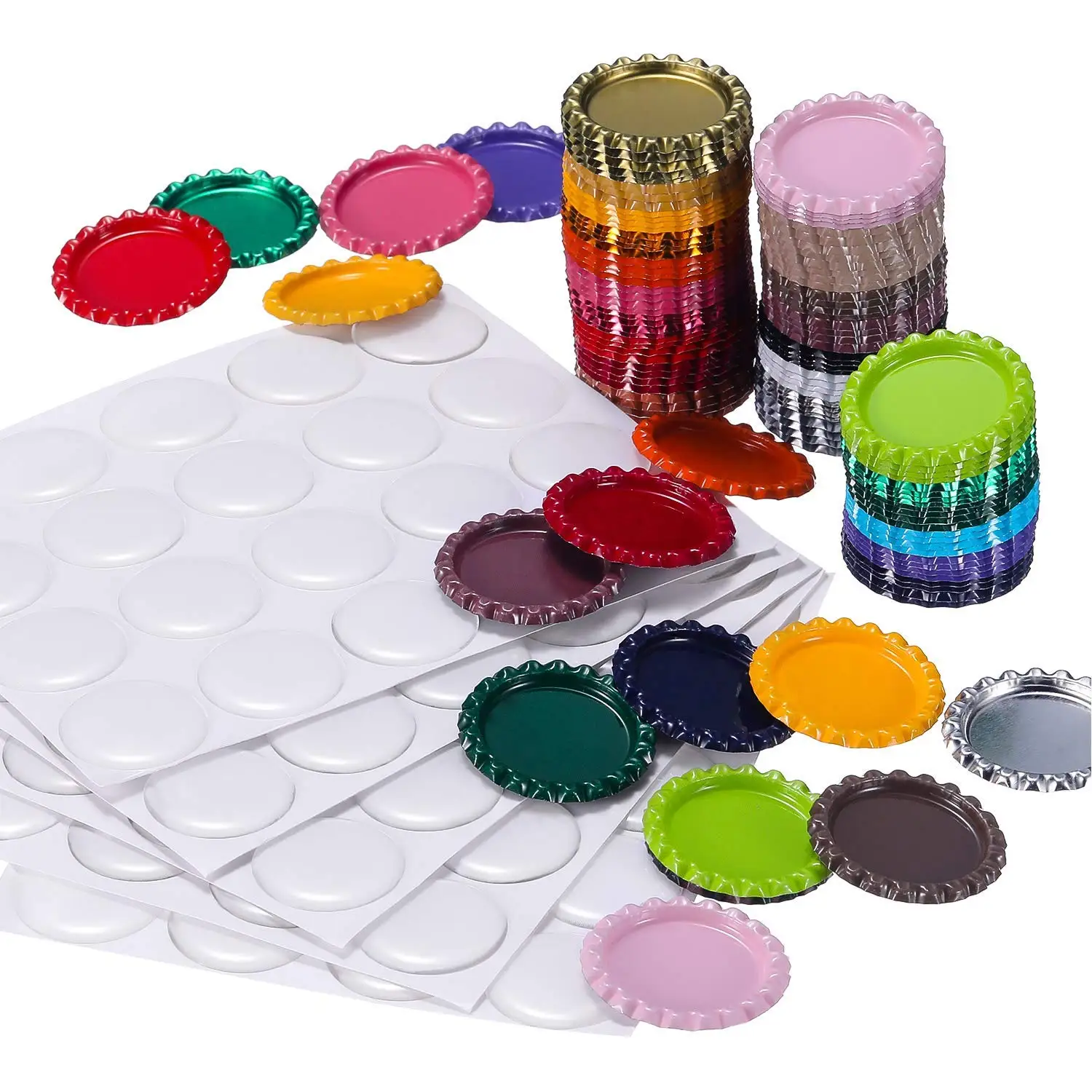 100x Mixed DOUBLE SIDED LINERLESS Bottle Caps Craft Scrapbook Embellishment