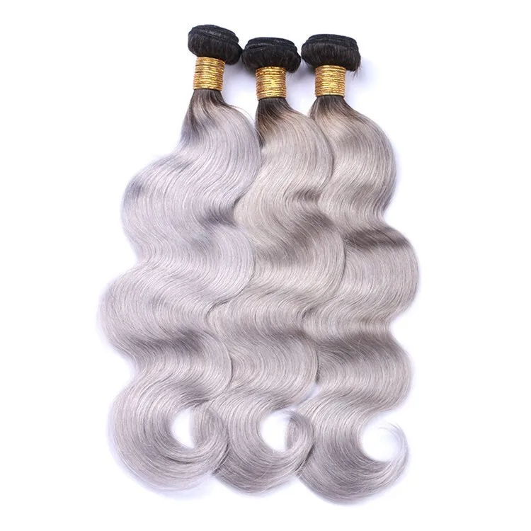 

$5 OFF Platinum Grey Ombre Hair 3 Bundles Two Tone 1B/Gray Silver Gray Dark Roots straight Brazilian Human Hair Extensions