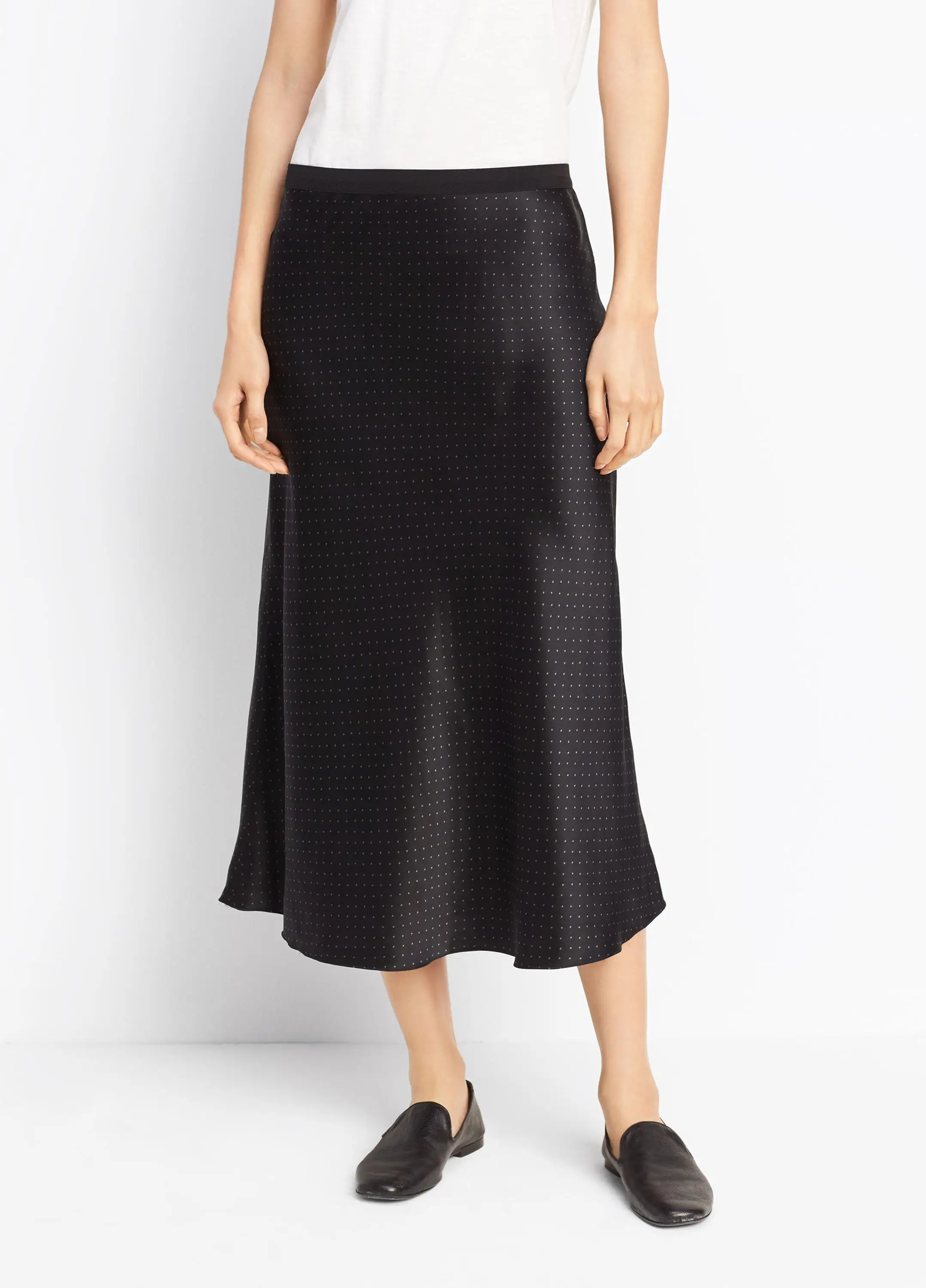 High Waisted Black Polka Dot Midi Length Skirt