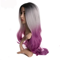 

whosale hair Ombre purple Wig Synthetic Lace Front Glueless Long Natural Black 1B/Gray Heat Resistant Hair Wigs
