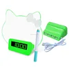 Charming Fancy Lovely Cat Shape 4 USB HUB LED Memo Board Alarm Clock