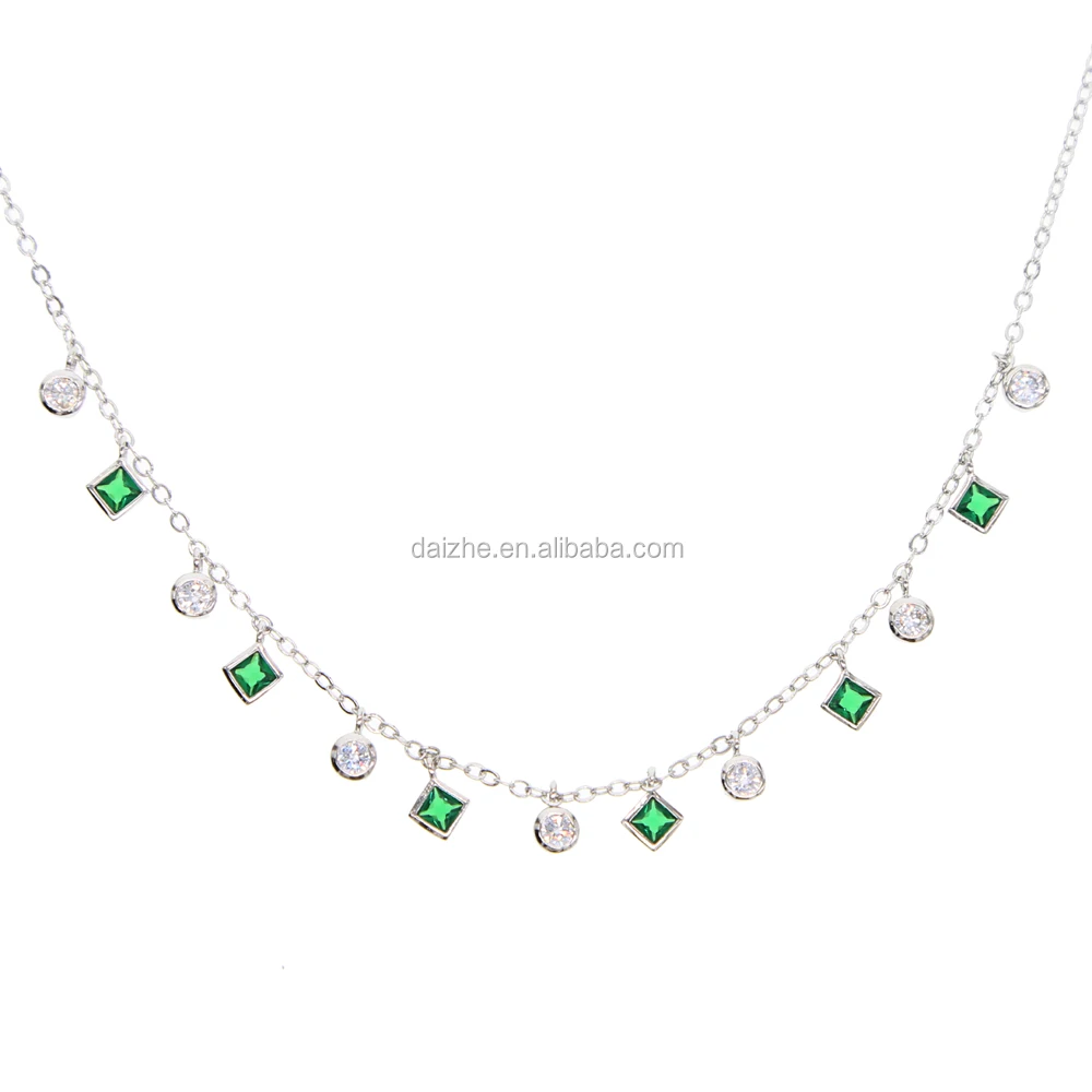 

fashion cz paved station choker necklace with emerald cz paved fancy charm choker necklace, Black