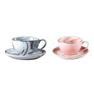 Image of 4.5oz Marble Ceramic Coffee Cup and Saucer Royal Style Porcelain Personal Afternoon Tea Mug Cup Set with plates party Gift