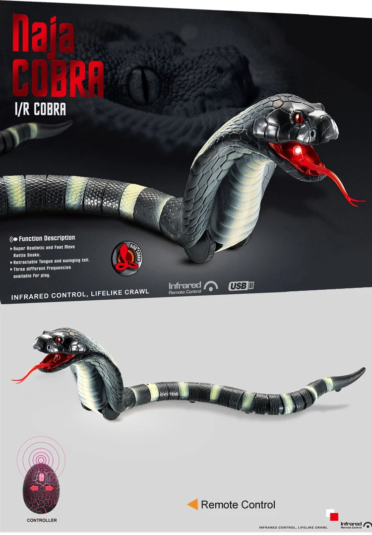 EJ.life Serpent télécommandé Télécommande infrarouge Hochet Serpent  Robotique Alimenté par Batterie Serpent Jouet Enfants