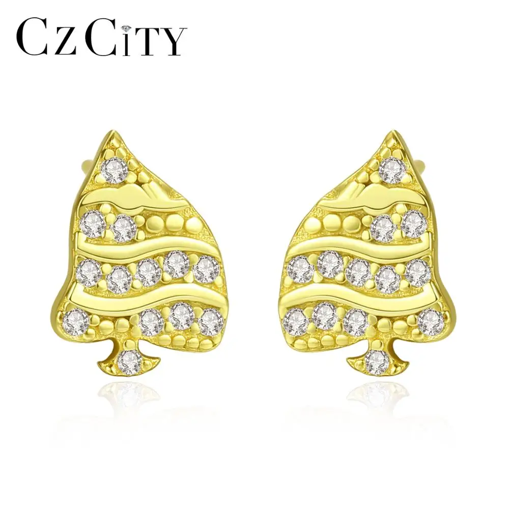 CZCITY Hot Selling New Arrival 925 Sterling Silver Earrings Christmas Tree Shaped Stud Earrings