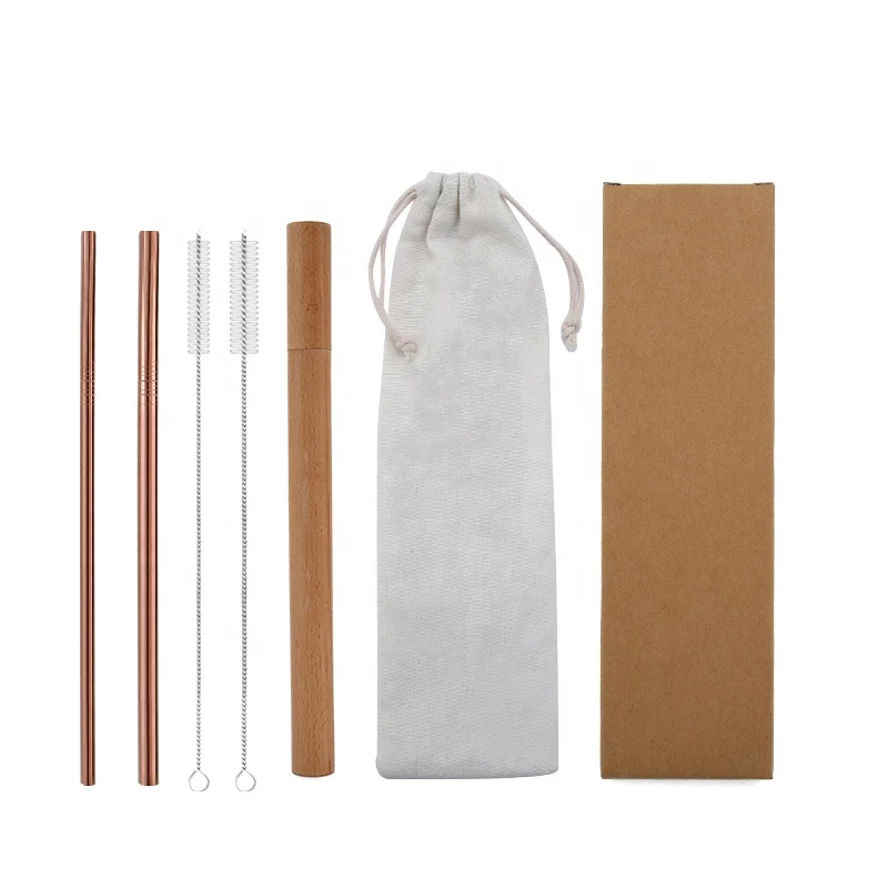 

print logo reusable stainless steel 304 metal drinking 8mm cool diameter straws with bamboo case, Silver;gold;rose gold;black;rainbow
