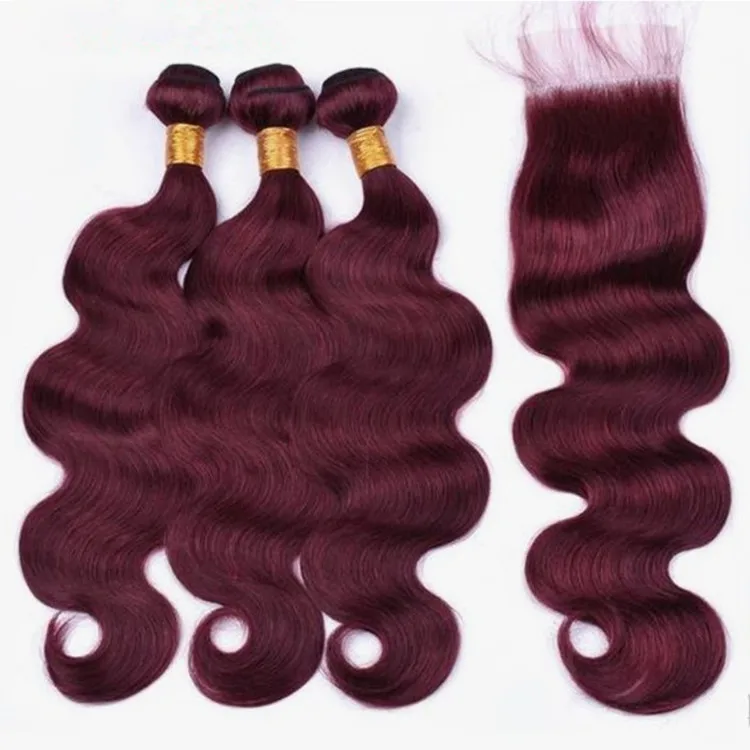 

Best selling red Bug color brazilian body wave virgin human hair weave bundle with closure, Accept customer color chart