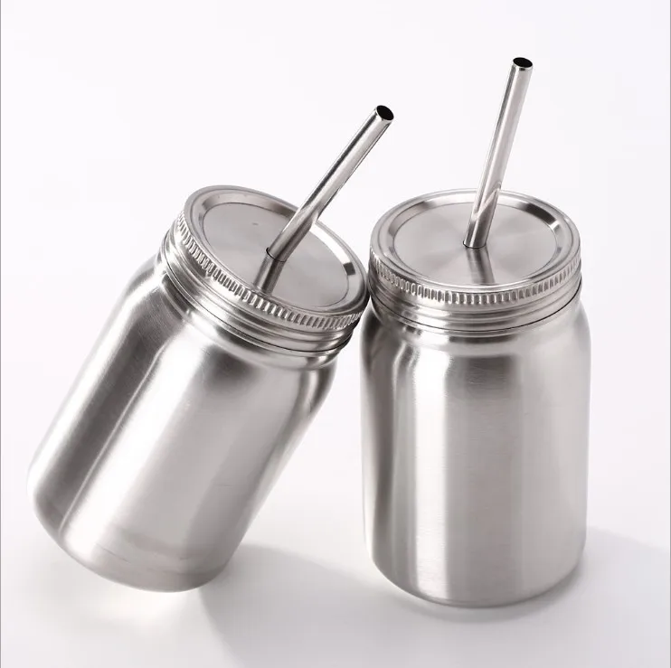 

Stainless Steel Mason Tumbler with Lids 500 ML Leak Proof Water Bottle Double Wall Insulated Mason Jar with Straws, Original