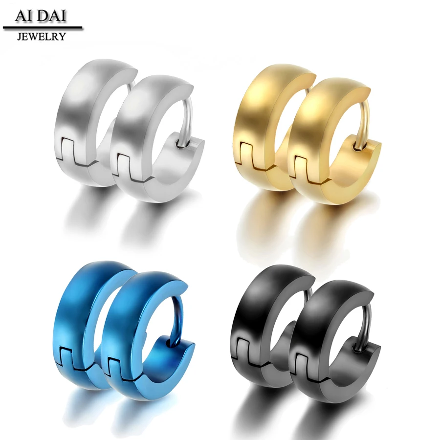 

simple Unisex Stainless Steel smooth 4 colors huggie Earrings