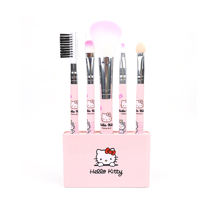 

Japanese Cartoon Hello Kitty Pink 5pcs Makeup Brush Set Beauty Kit Custom Logo