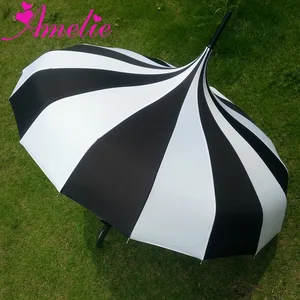 Image of Party Decoration Classic Style Bella's Vintage-Inspired Pagoda Umbrella with Black and White Stripes Colors