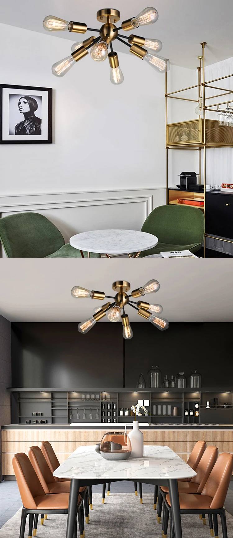 Vintage Metal small ball Dimmable Sputnik Chandelier 8 Lights ceiling light