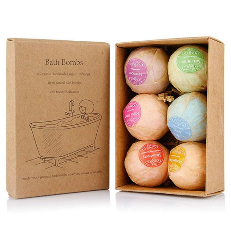 Wholesale Hot Selling Gift Set 6PCS Natural Ingredient Colorful Moisturizing Salts Ball SPA Fizzy Bath Bombs
