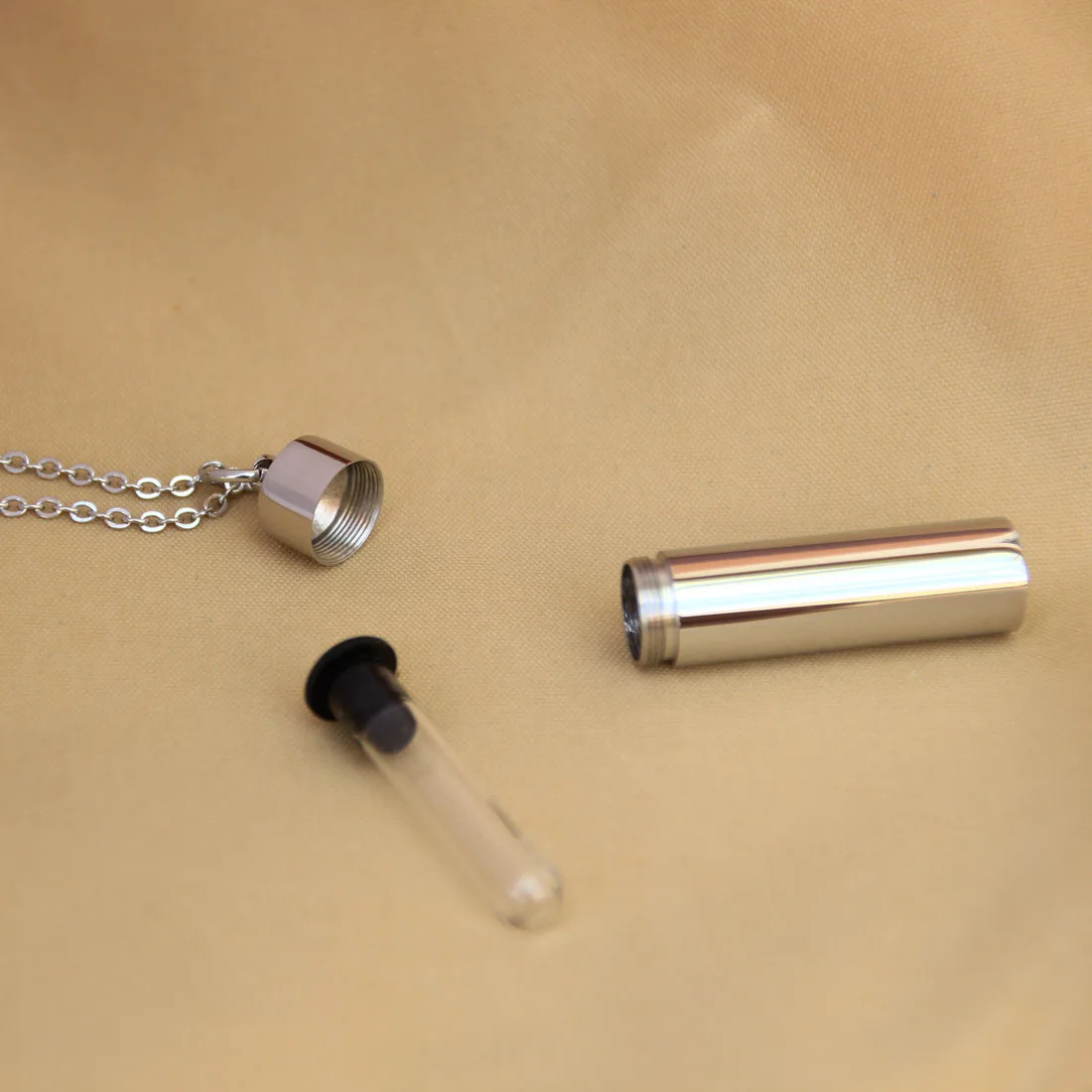 Stainless Steel Cylinder Double Layer Glass Container Tube Urn Keepsake