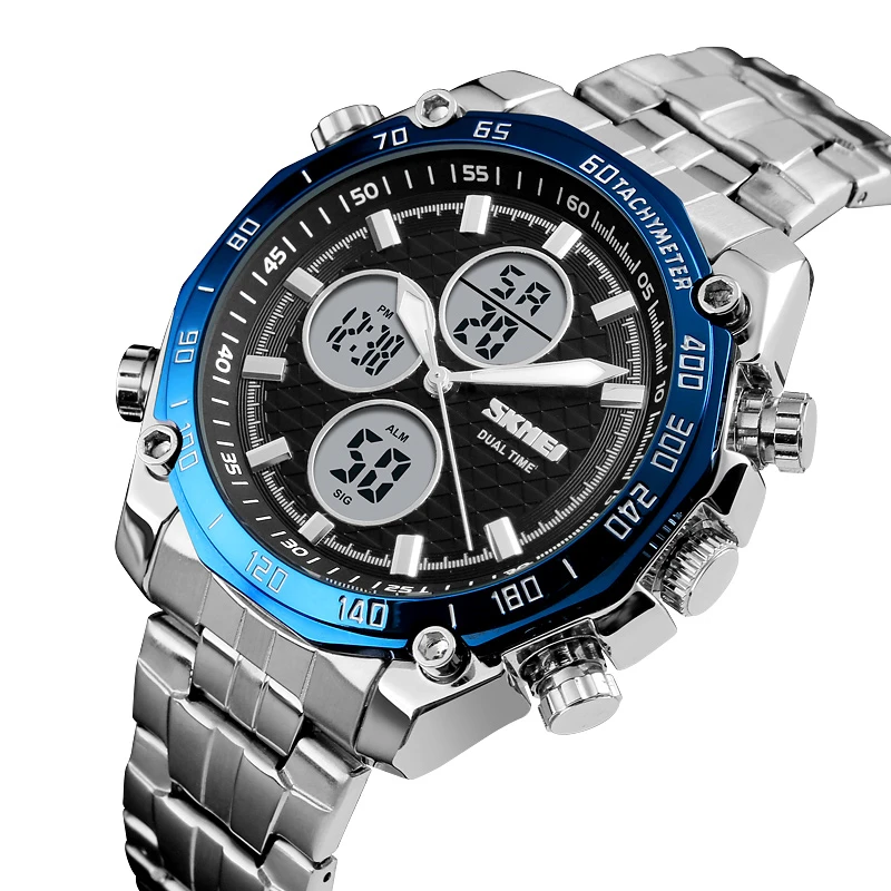 

Top 10 wrist watch brands SKMEI manufacturer MEN business waterproof dual time luxury watch, Gold, blue, silver/white...