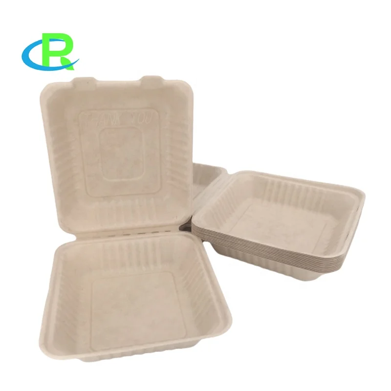 

2019 disposable unbleached sugarcane biodegradable bagasse food box, Plain