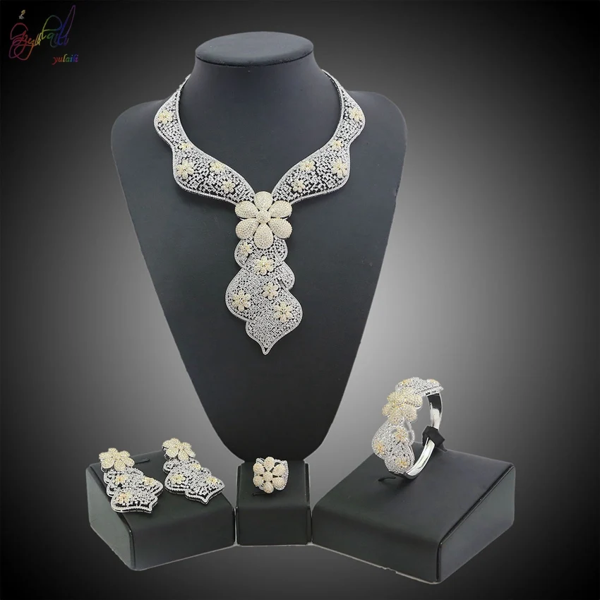 

YULAILI Small Flower Cover American Diamond Zircon Cubic Jewelry Set For Wedding Bridal