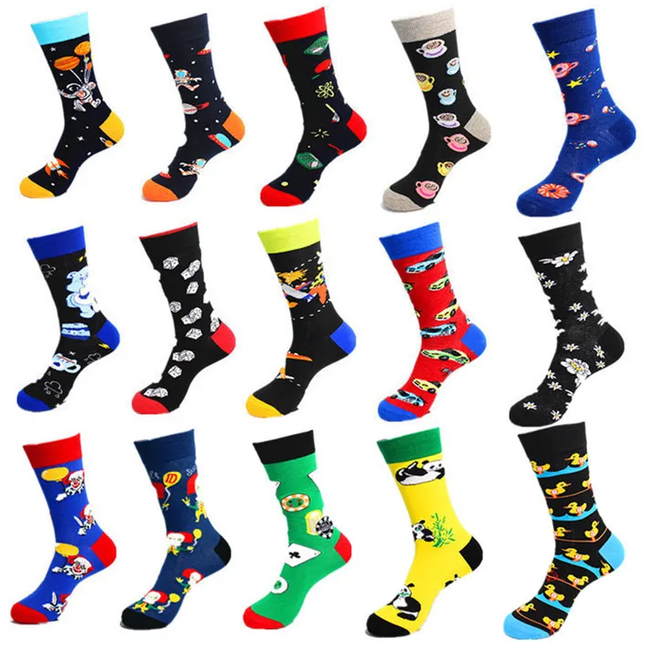 

Knitted cotton breathable long colorful funny crazy novelty men's dress socks