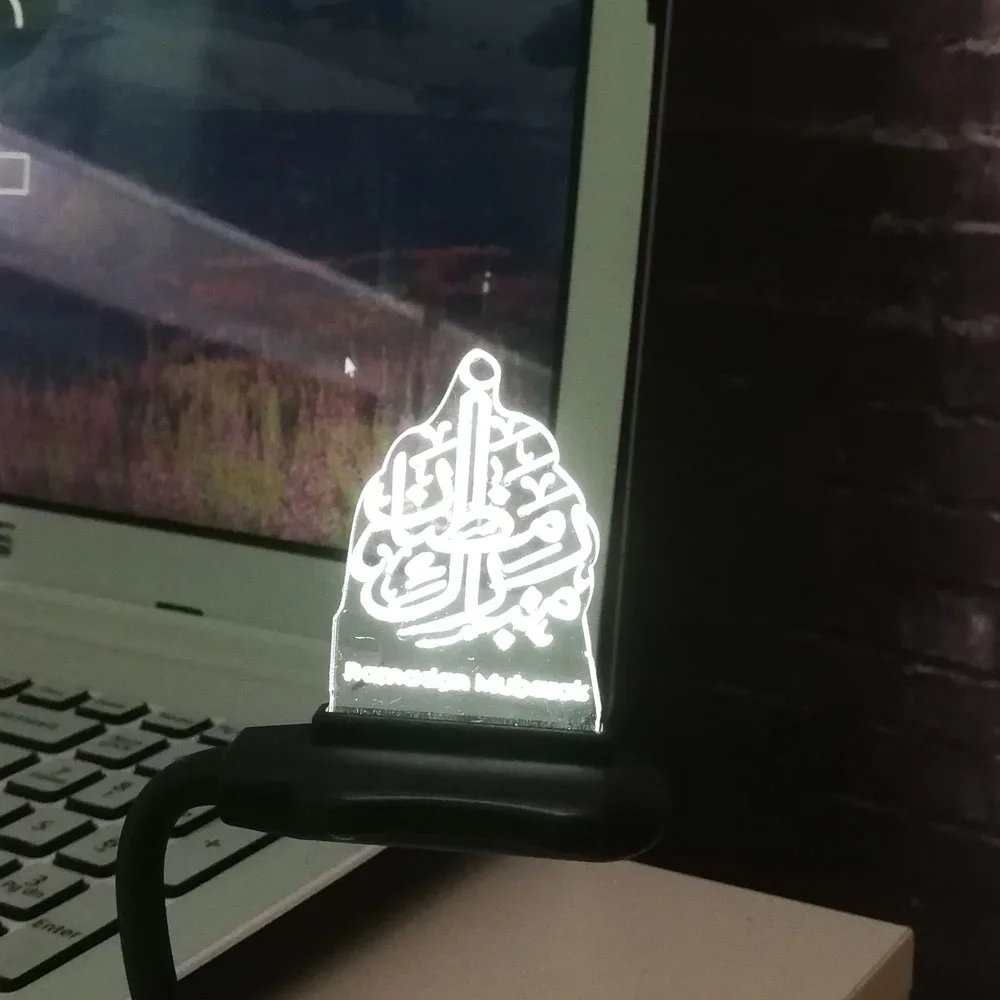 

3D RAMADAN MUBARAK LED Night light Muslim Woman Decoration Bedroom Illusion Sleep Light Mini Flexible USB Christmas Gift, White color