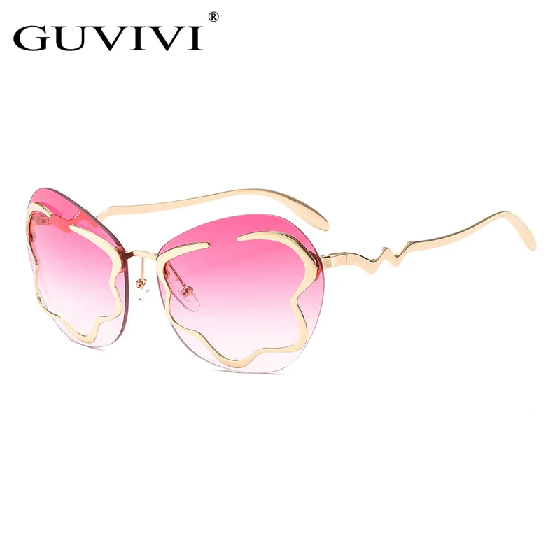 

GUVIVI 2019 Gradient color Custom sunglasses with logo Rimless sunglasses lens Trendy sunglasses, Pink;rose gold;red;blue;green